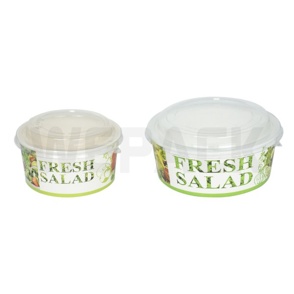 Bol Salata din Carton Imprimat/Kraft + Capac